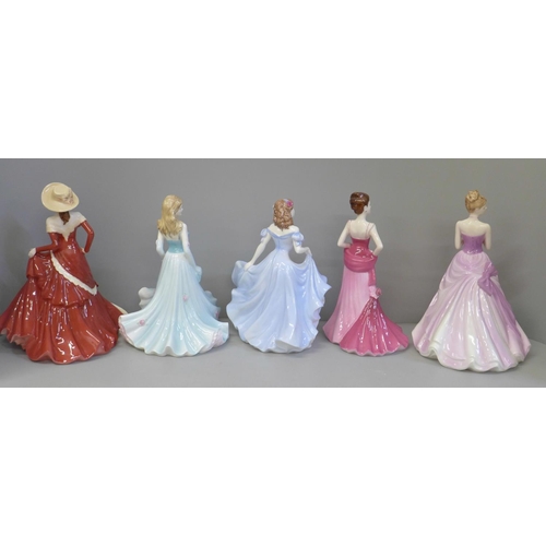 606 - Five Coalport figures, four boxed, (one second quality)