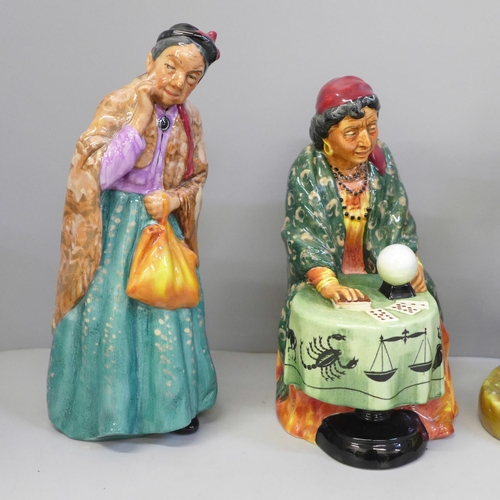 607 - Four Royal Doulton figures; Bridget, Fortune Teller, The Mask Seller and The Wardrobe Mistress