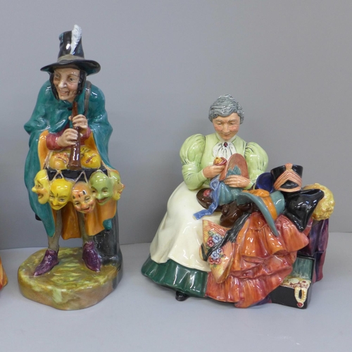 607 - Four Royal Doulton figures; Bridget, Fortune Teller, The Mask Seller and The Wardrobe Mistress