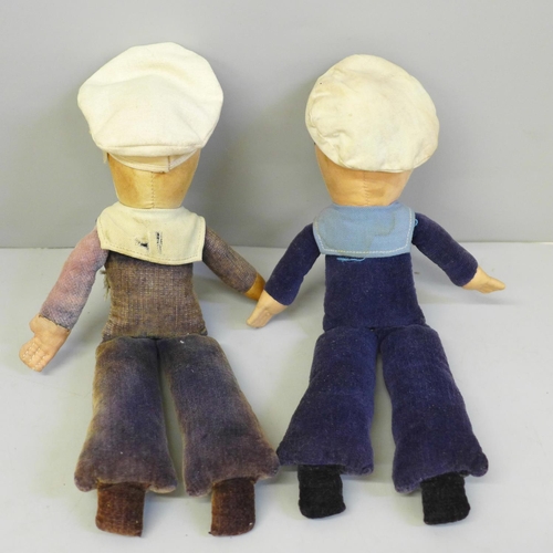 633 - Two Norah Wellings 1950s Sailor dolls, velvet clothing, one with Egyptian Prince hat band (sold on c... 