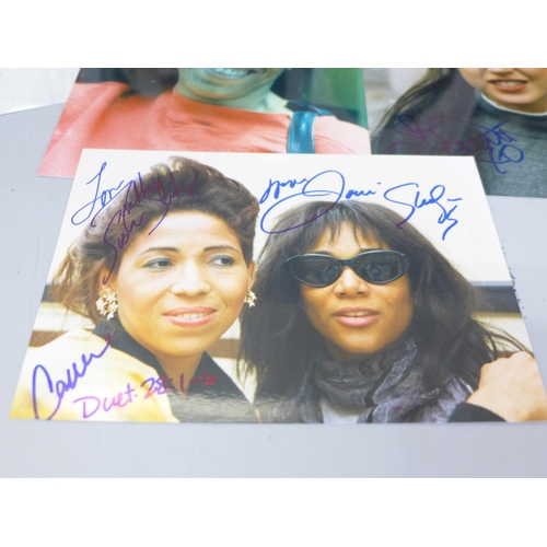 645 - Autographed photographs including Chrissie Hynde (Pretenders) Sheila Ferguson (Three Degrees), Katie... 