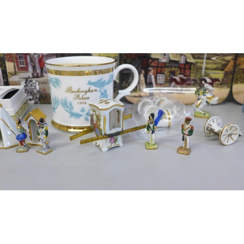 660 - Davenport limited edition plates, a Buckingham Palace pen and mug, a Wedgwood Concorde dish and thim... 