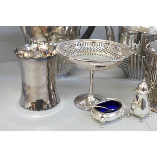 675 - A Walker & Hall silver plated four piece tea service and other silver plated ware