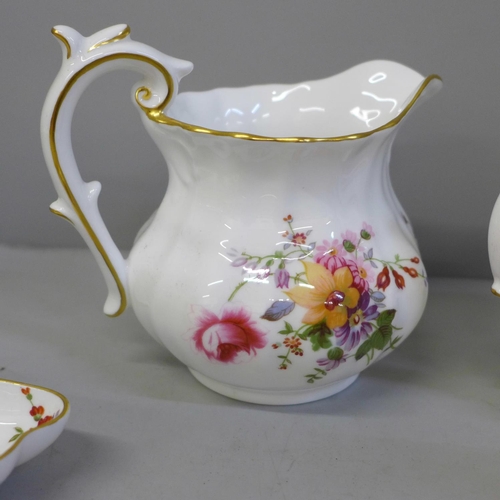 678 - Royal Crown Derby Derby Posies china, salt and pepper pots, a set of jugs, etc.