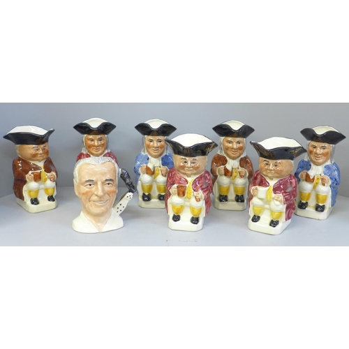 712 - A collection of seven Toby jugs and a limited edition Sir Stanley Matthews Tony Wood character jug