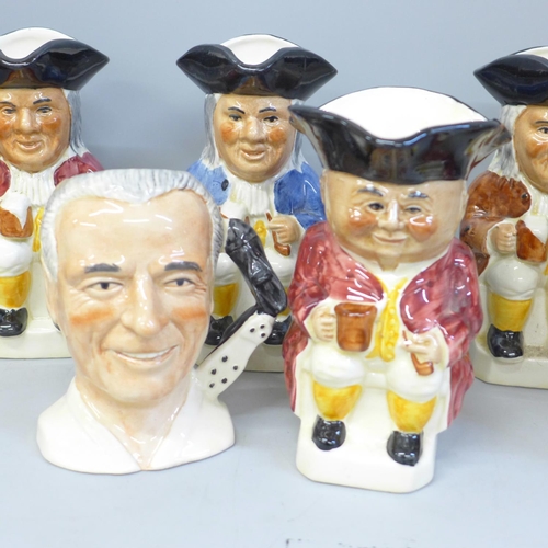 712 - A collection of seven Toby jugs and a limited edition Sir Stanley Matthews Tony Wood character jug