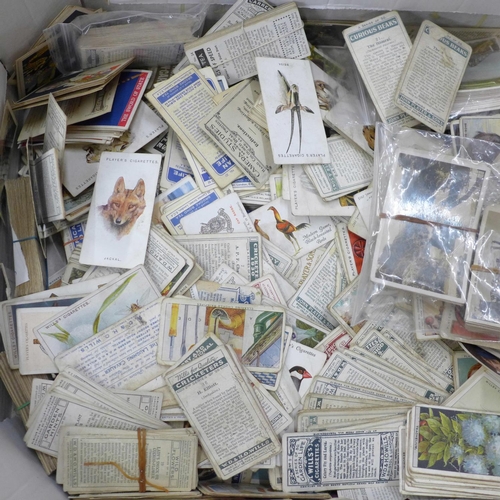 725 - Cigarette cards; a box of cigarette and trade cards, loose and in albums