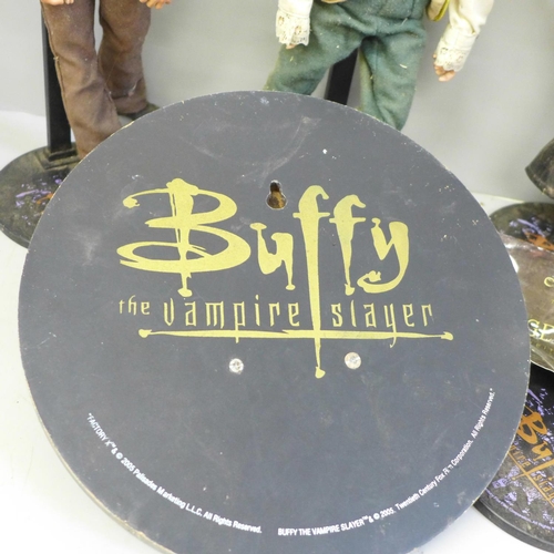 729 - Four Buffy The Vampire Slayer figures and a wall coat hanger