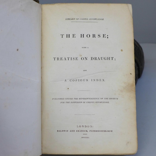 751 - Two leather and wood stirrups and one volume, The Horse, published by Baldwin & Cradock, Paternoster... 