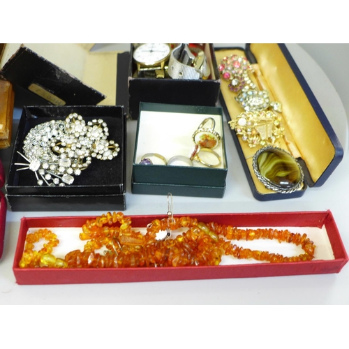 754 - A box of mixed costume jewellery and wristwatches