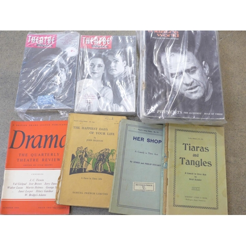 762 - A collection of theatrical magazines; Theatre World from 1959-1963 and several play scripts