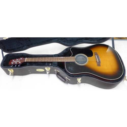 767 - A Takamine electro-acoustic guitar, EF340SC TBS, with a hard case and CT-4BII active pre-amp