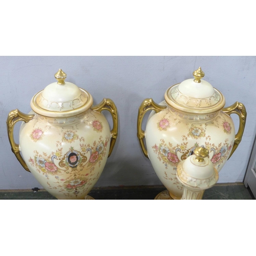 785 - A pair of Crown Devon Fieldings blush ivory vases, chamber pot and one other lidded vase **PLEASE NO... 