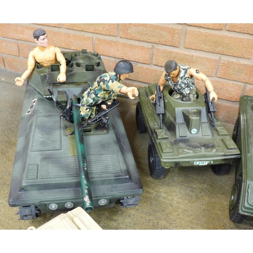 793 - Seven 1970s-80s Action Man tanks and eight vintage Action Man dolls