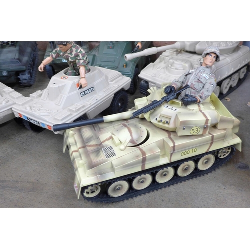 793 - Seven 1970s-80s Action Man tanks and eight vintage Action Man dolls