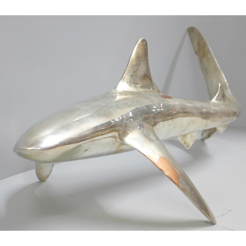 806 - A large silver plate on copper shark by Enrique Jolly, 57.5cm