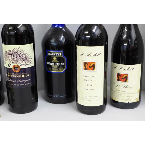 815 - Wines and spirits; five bottles of wine including three St. Hallett, Cabernet Merlot 1997 Barossa an... 