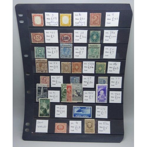 827 - Stamps; a stockcard of mint early Italian stamps with catalogue value of over £2,500