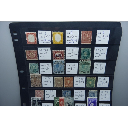 827 - Stamps; a stockcard of mint early Italian stamps with catalogue value of over £2,500