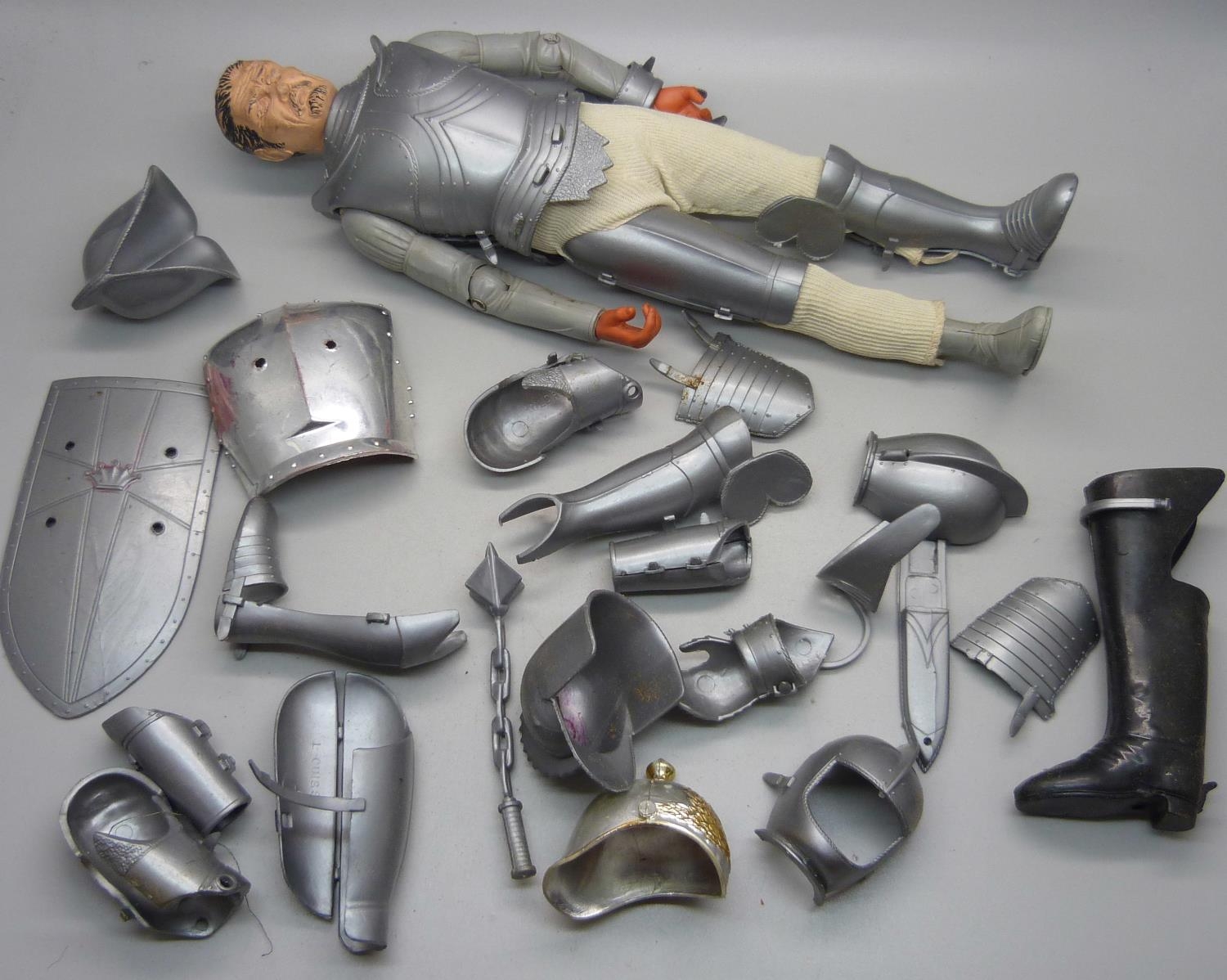 A vintage Marx Toys Sir Stuart the Silver Knight figure, Noble Knight  Series, first released 1968