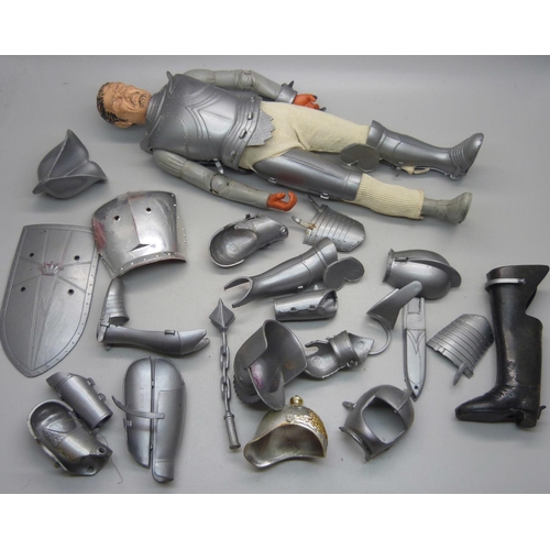 829 - A vintage Marx Toys Sir Stuart the Silver Knight figure, Noble Knight Series, first released 1968