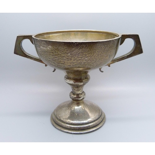 833 - A silver two handled trophy, Birmingham 1933, Thomas Fattorini, 192g, height 12.5cm, no inscription