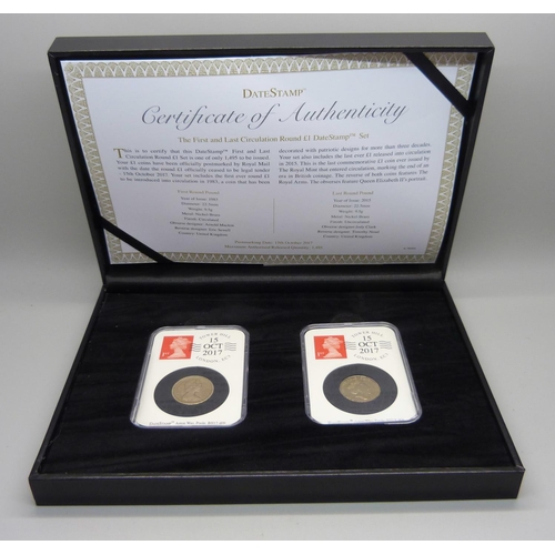 835 - The First and Last Circulation Round £1 Date Stamp set, cased