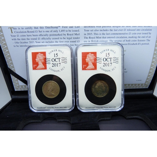 835 - The First and Last Circulation Round £1 Date Stamp set, cased