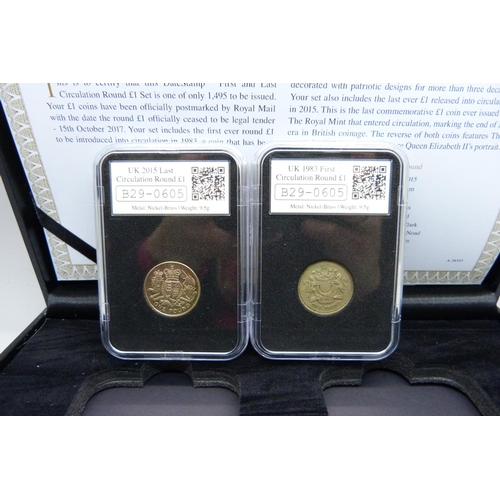 835 - The First and Last Circulation Round £1 Date Stamp set, cased