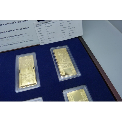 836 - A set of six Pounds Ingots, gold plated copper