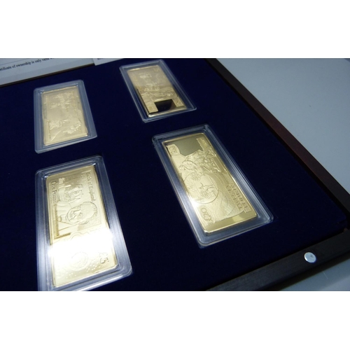 836 - A set of six Pounds Ingots, gold plated copper