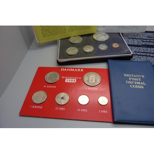 839 - Coins; 1973 First Official Coinage of The British Virgin Islands proof set, a GB First Decimal Coins... 