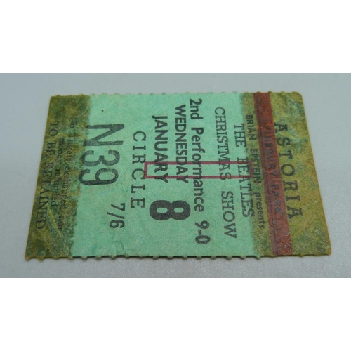 850 - A The Beatles ticket stub, Astoria Finsbury Park, Brian Epstein presents The Beatles Christmas Show,... 