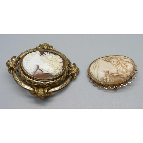 869 - Two cameo brooches, one 9ct gold mounted and one c.1900