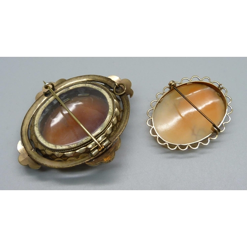 869 - Two cameo brooches, one 9ct gold mounted and one c.1900