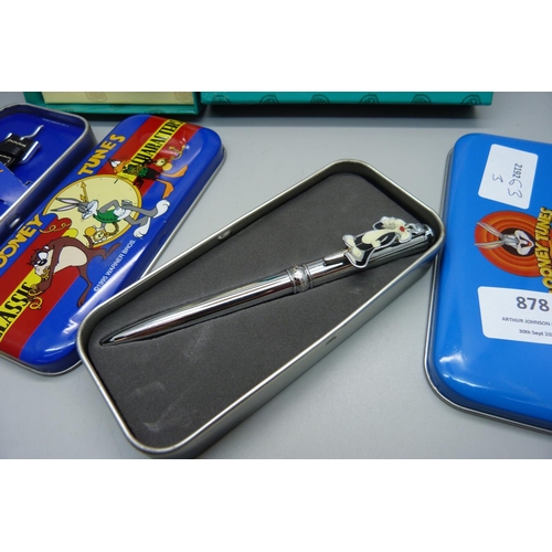 878 - Two novelty Looney Tunes wristwatches and a pen