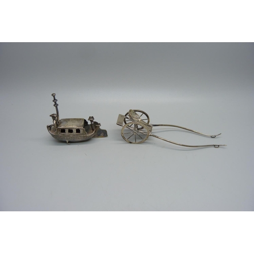 880 - A sterling silver model boat, London import mark for 1900, Isaac Manheim importer, 28g, length 6cm, ... 