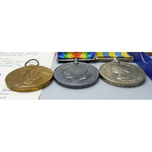 897 - Medals; a trio of WWI medals to J.27970 P. Garner A.B. R.N., the Star marked BOY.1.,R.N., a Korea me... 