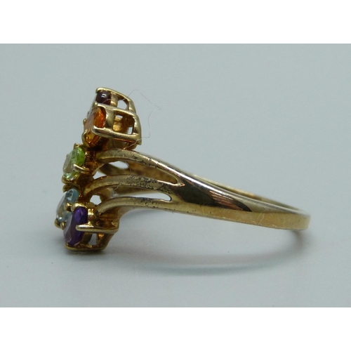 933 - A silver gilt, multi-gem stone ring, R