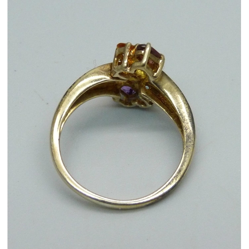 933 - A silver gilt, multi-gem stone ring, R