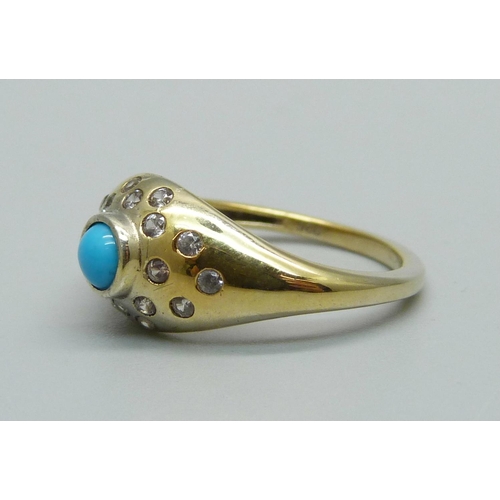 971 - A silver gilt, turquoise colour and zircon ring, N