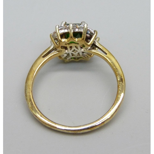 972 - A silver gilt, green and white stone cluster ring, P