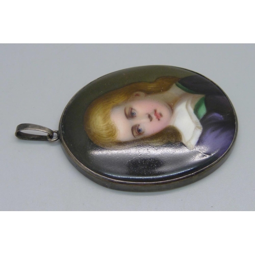 984 - A silver framed porcelain portrait plaque, 5cm wide