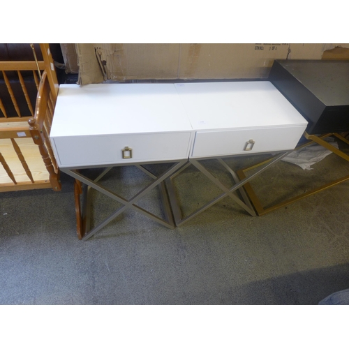 1588 - A pair of white bedside tables with cross legs