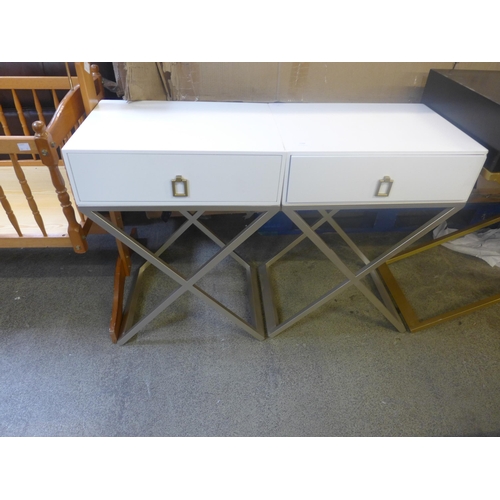 1588 - A pair of white bedside tables with cross legs