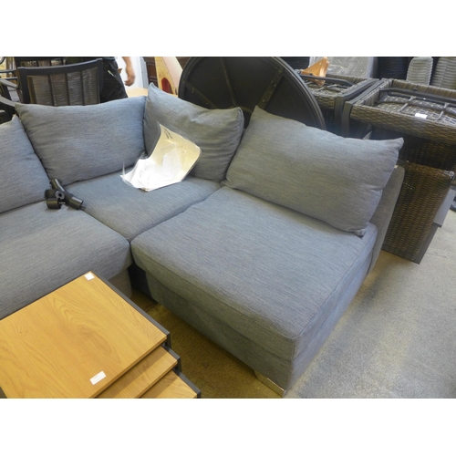 1601 - A grey/blue textured weave upholstered sectional corner sofa - marked