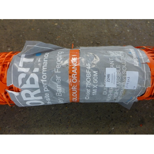 2246 - A roll of 1m x 50m Orange Orbit on-site performance safety barrier fencing (750 BF45)