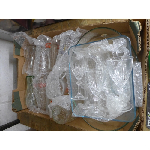 2286 - Two boxes of household items including dinner sets, glasses, wheel covers, bed runners, cyro ball, m... 