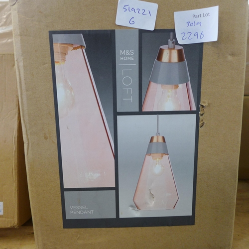 2296 - Four M&S Home Cain pendant lights, an M&S Lott Vessel pendant light and a Basisk wall light