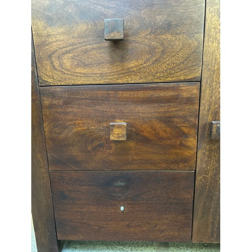 1623 - A stained hardwood three drawer, single door small sideboard